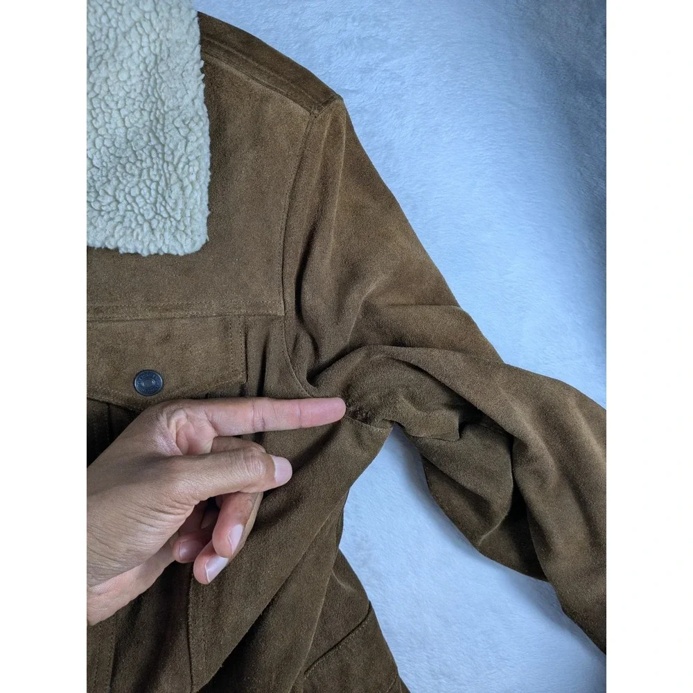 Vintage Gap Suede Sherpa Lined Front Snap Mid Length Coat Penny Lane Boho (Read)